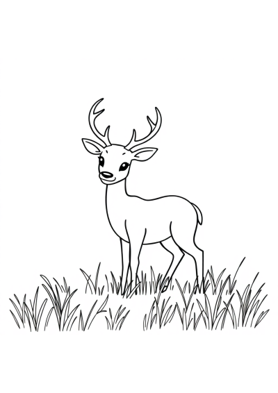 Simple Deer In Meadow Coloring Page