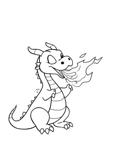 Simple Dragon Breathing Fire Coloring Page
