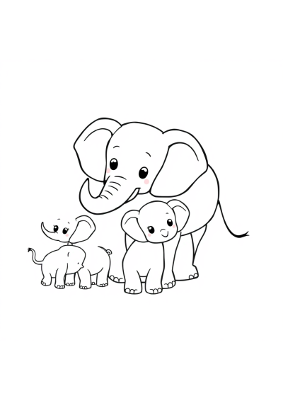 Printable Simple Elephant Family Coloring Page