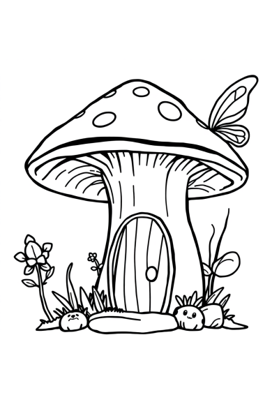 Simple Fairy Mushroom House Coloring Page