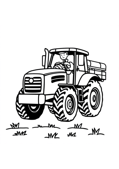 Simple Farmer With Tractor Coloring Page