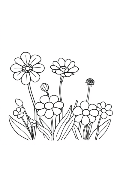 Simple Garden Flowers Coloring Page