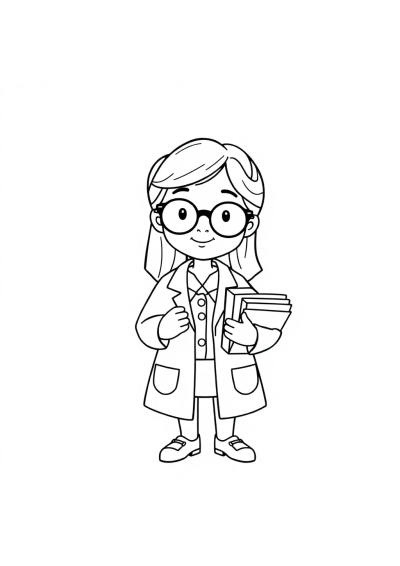 Simple Librarian With Books Coloring Page