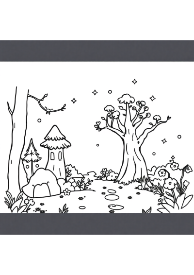 Simple Magical Forest Coloring Page