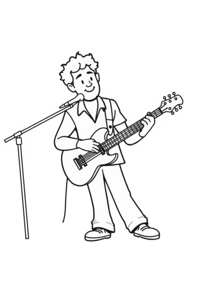 Simple Musician Playing Guitar Coloring Page