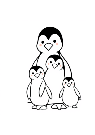 Printable Simple Penguin Family Coloring Page