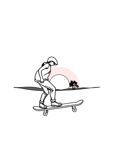 Skateboard At Sunset Coloring Page