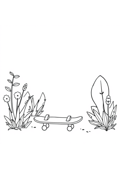 Skateboard In Garden Coloring Page