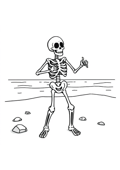 Skeleton Dancing On Beach Coloring Page