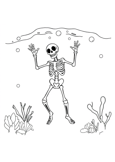 Skeleton Dancing Underwater Coloring Page