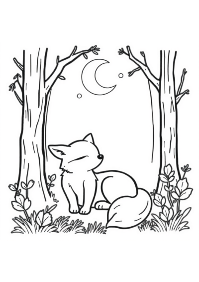 Sleepy Fox In Forest Coloring Page