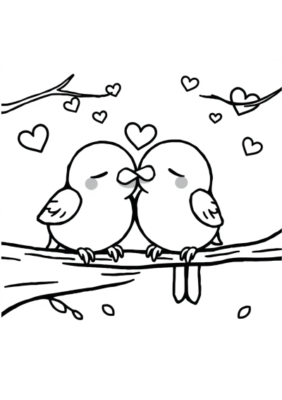 Sleepy Love Birds Coloring Page