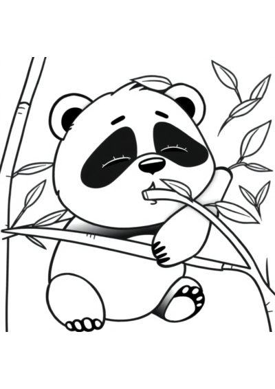 Sleepy Panda Eating Bamboo Coloring Page