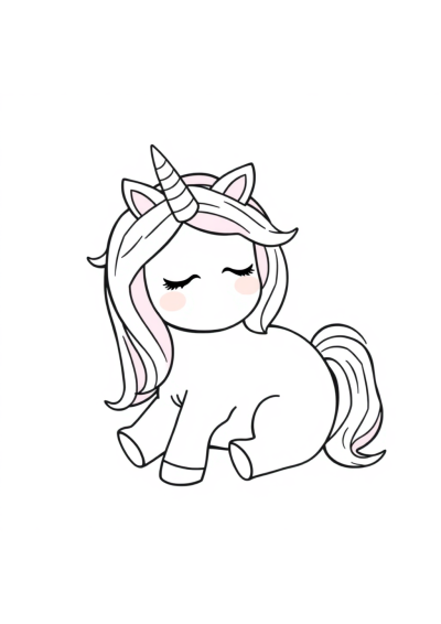 Sleepy Unicorn With Rainbow Mane Coloring Page