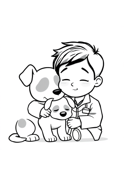 Sleepy Veterinarian With Pet Coloring Page