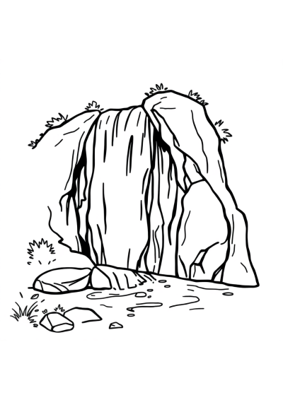 Sleepy Waterfall Scene Coloring Page
