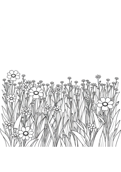 Sleepy Wildflower Field Coloring Page