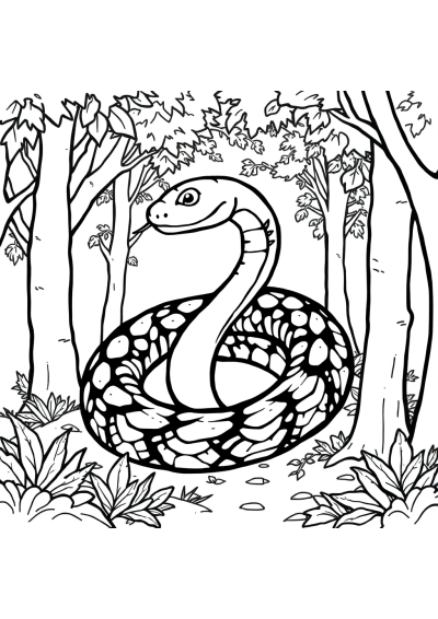 Snake Coiled In Forest Coloring Page