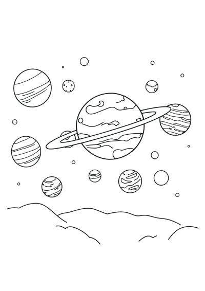 Solar System Planets At Night Coloring Page