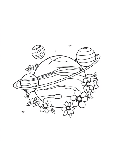 Solar System Planets With Flowers Coloring Page