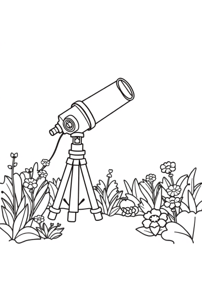 Space Telescope In Garden Coloring Page