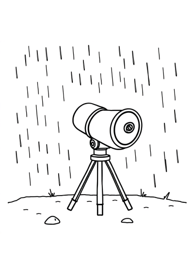 Space Telescope In Rain Coloring Page