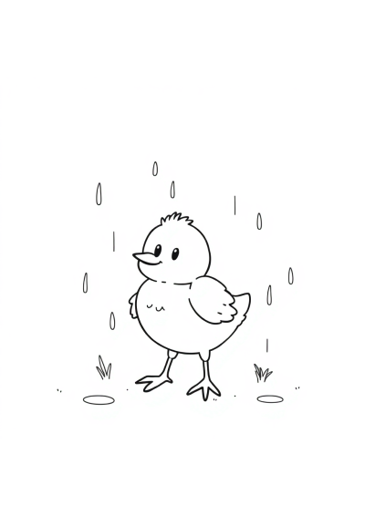 Spring Chick In Rain Coloring Page