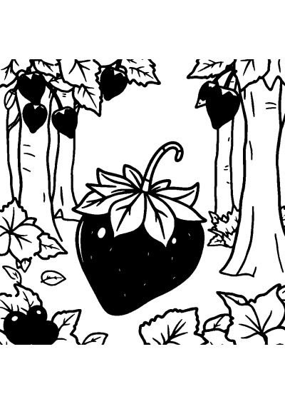 Strawberry In Forest Coloring Page