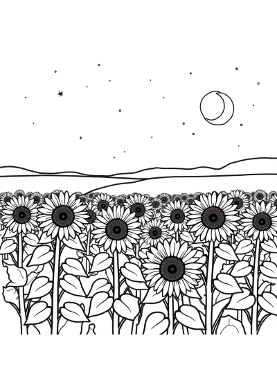 Sunflower Field At Night Coloring Page