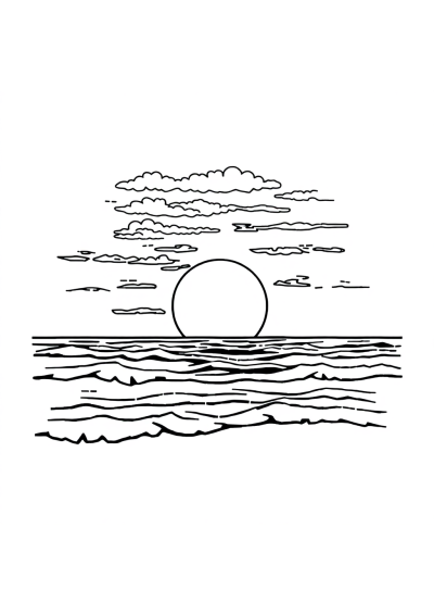 Sunset Over Ocean Coloring Page