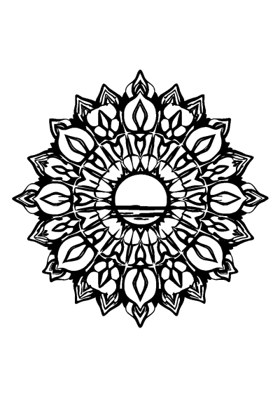 Symmetrical Mandala Pattern At Sunset Coloring Page
