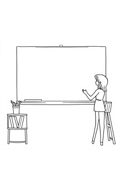 Teacher At Blackboard In Space Coloring Page