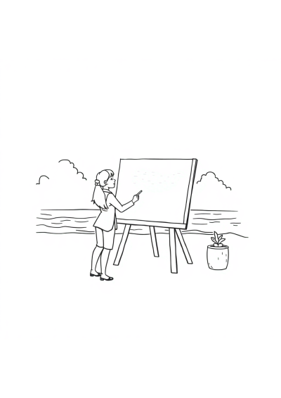 Teacher At Blackboard On Beach Coloring Page