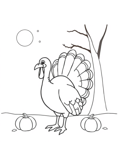 Thanksgiving Turkey At Night Coloring Page