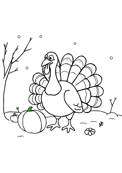 Thanksgiving Turkey In Winter Coloring Page