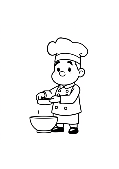 Tiny Chef Cooking Coloring Page