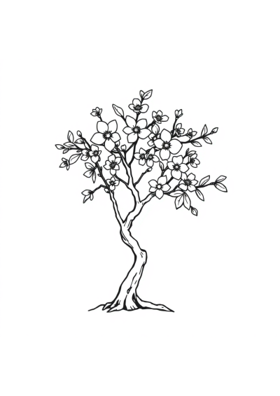 Tiny Cherry Blossom Tree Coloring Page