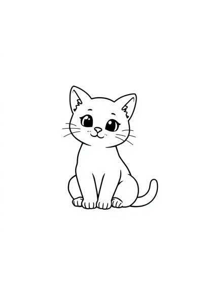 Tiny Cute Cat Sitting Coloring Page