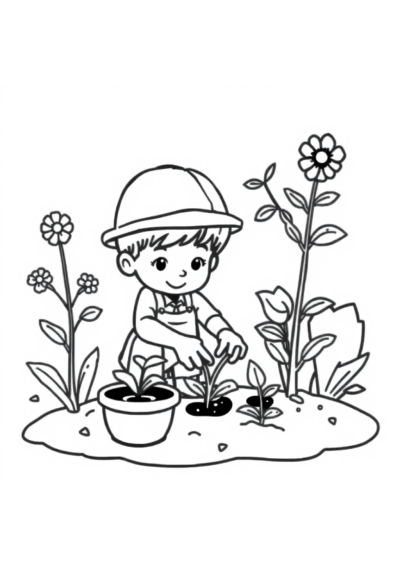 Tiny Gardener Planting Coloring Page