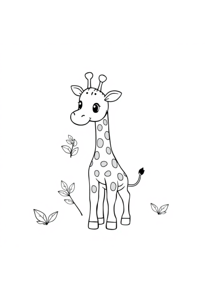 Tiny Giraffe Eating Leaves Coloring Page