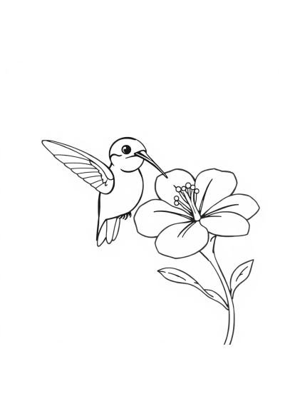 Tiny Hummingbird Near Flower Coloring Page