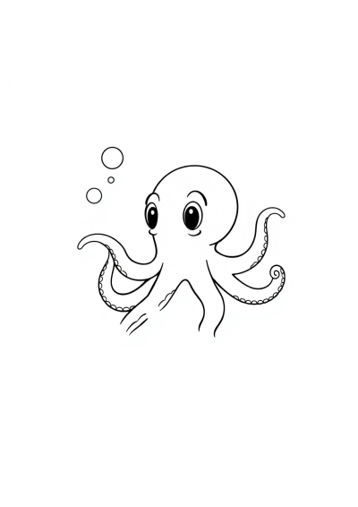 Detailed Tiny Octopus Underwater Coloring Page