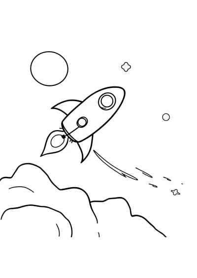 Tiny Rocket Ship Flying Coloring Page