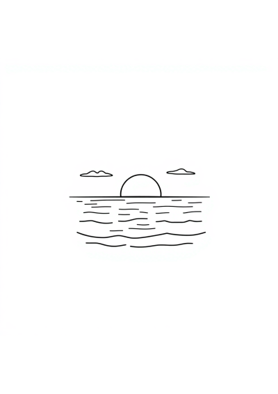 Tiny Sunset Over Ocean Coloring Page