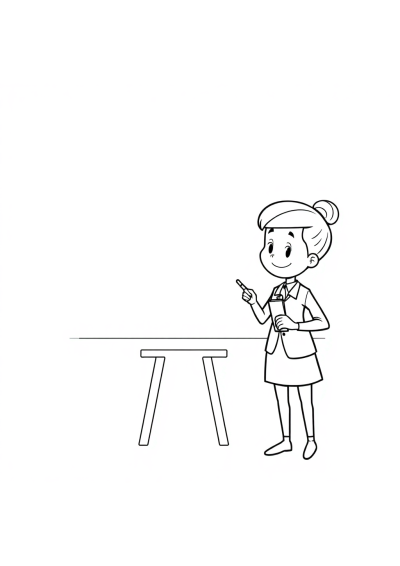 Tiny Teacher At Blackboard Coloring Page