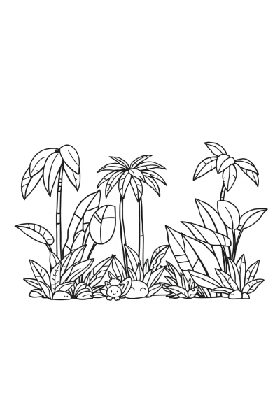 Printable Tiny Tropical Jungle Coloring Page