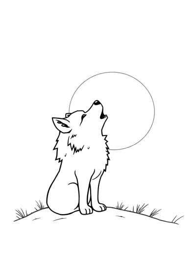 Tiny Wolf Howling At Moon Coloring Page