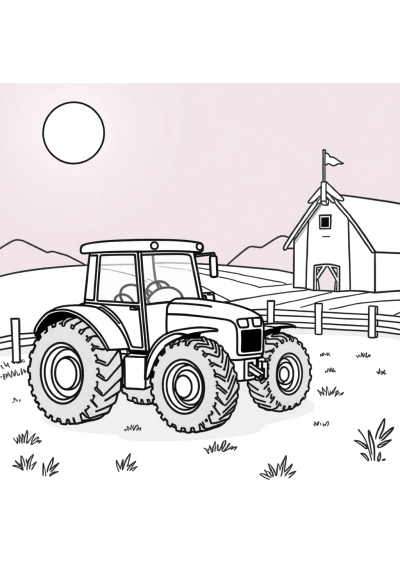 Tractor On Farm At Night Coloring Page