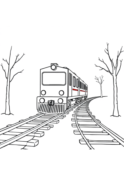 Train On Tracks In Winter Coloring Page