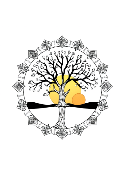 Tree Of Life Mandala At Sunset Coloring Page